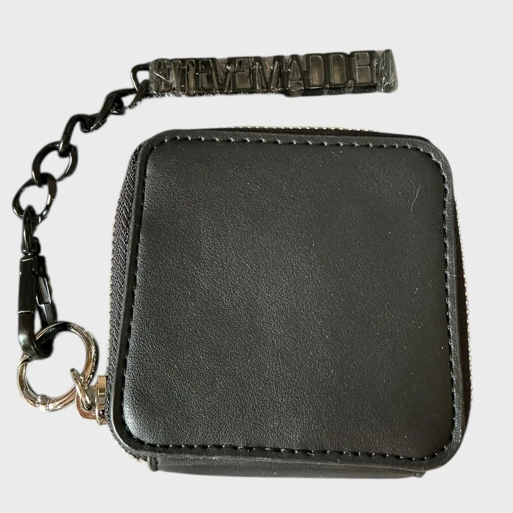 Steve Madden Black Zip Coin Pouch Keychain Wallet Faux Leather NWOT